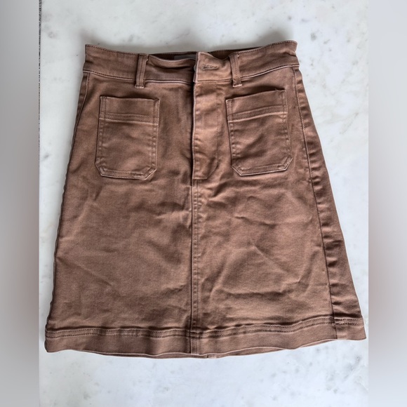 Everlane The Patch Pocket Mini Twill Skirt In Ochre, Size 00 - Picture 2 of 4